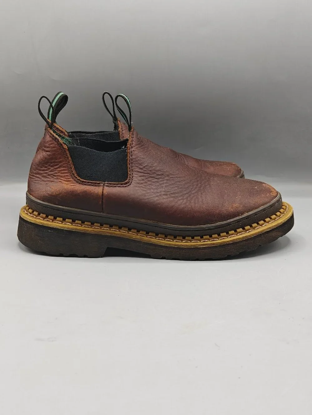 GEORGIA GIANT GR74 Romeo Brown Leather Slip On Farm Ranch Boots Size Kids US 6M